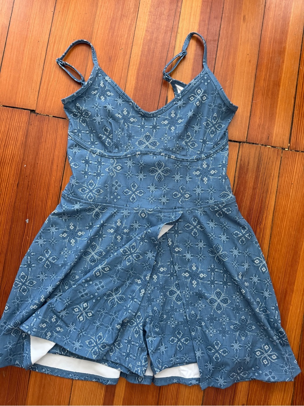 JoyLab Blue Printed Athletic Romper Dress | Built-In Shorts | Size Small